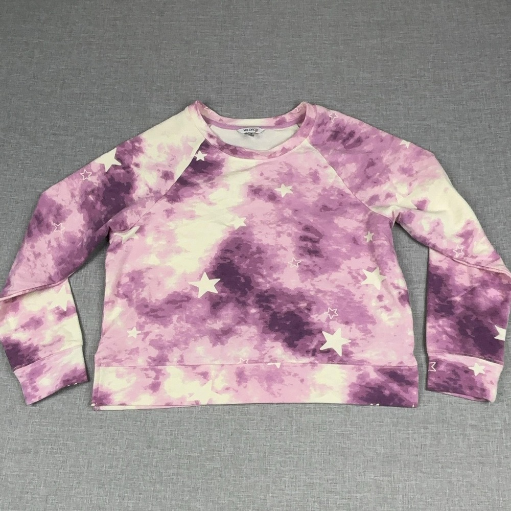 Wildfoxโ Sweatshirt Womens Medium Pink Star Tie Dye Crewneck Fleece Pullover